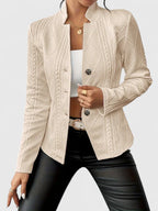 Women's Textured Blazer with Stand Collar and Button Front