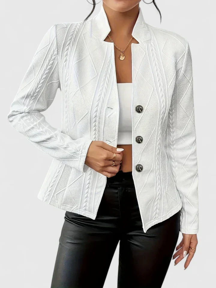 Women's Textured Blazer with Stand Collar and Button Front