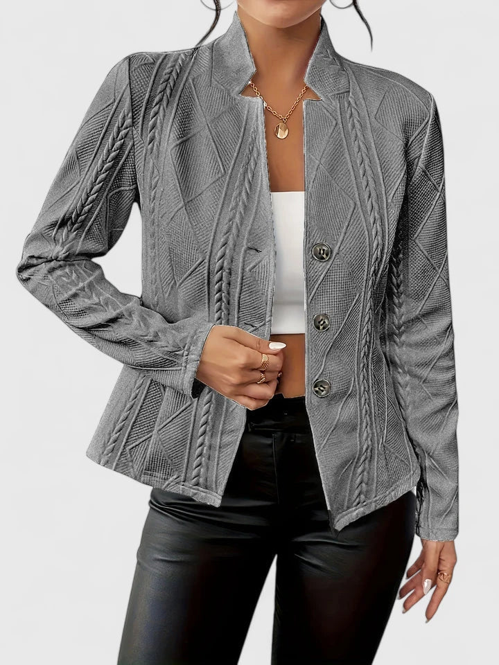 Women's Textured Blazer with Stand Collar and Button Front