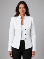 Women's Textured Blazer with Stand Collar and Button Front