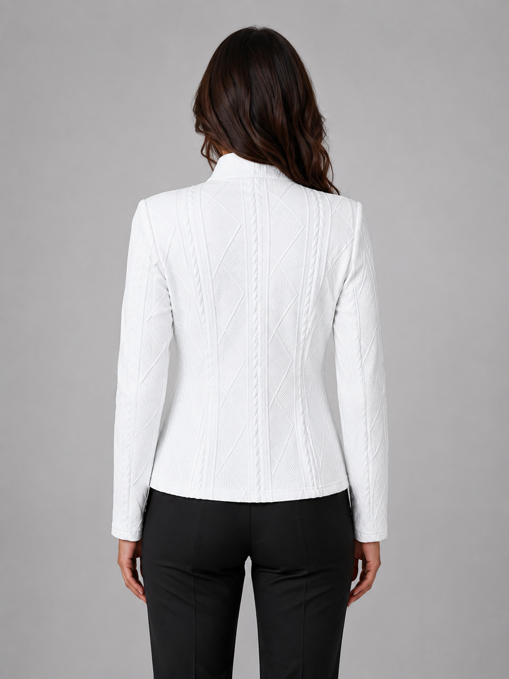 Women's Textured Blazer with Stand Collar and Button Front