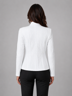 Women's Textured Blazer with Stand Collar and Button Front
