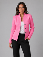 Women's Textured Blazer with Stand Collar and Button Front