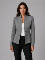 Women's Textured Blazer with Stand Collar and Button Front