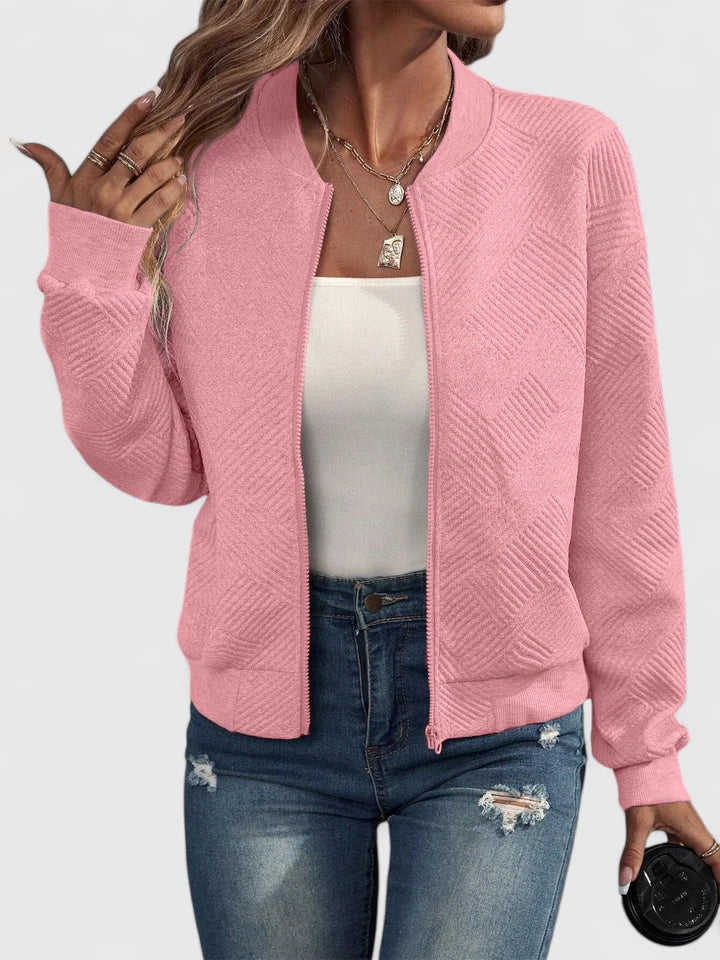 Women's Textured Geometric Zip Up Bomber Jacket