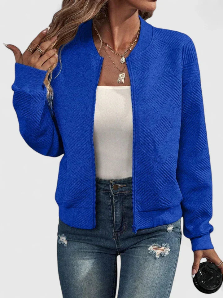 Women's Textured Geometric Zip Up Bomber Jacket