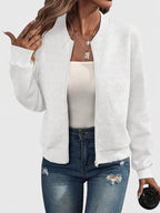 Women's Textured Geometric Zip Up Bomber Jacket
