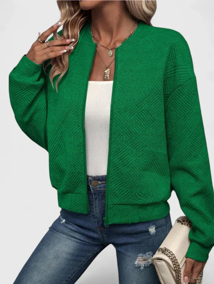 Women's Textured Geometric Zip Up Bomber Jacket