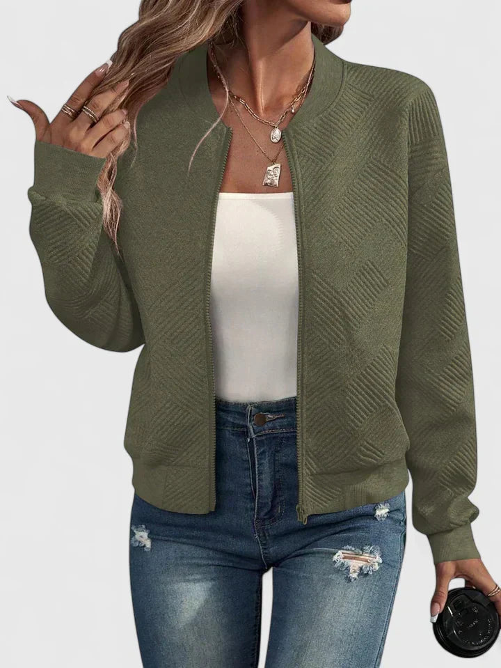 Women's Textured Geometric Zip Up Bomber Jacket