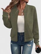 Women's Textured Geometric Zip Up Bomber Jacket
