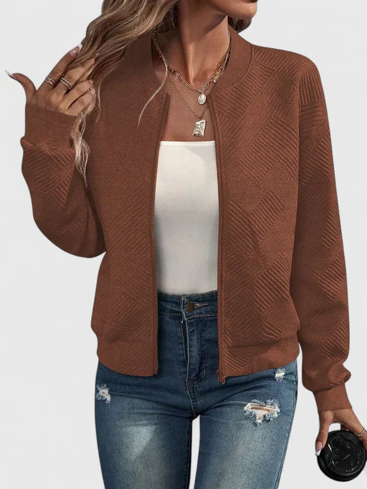 Women's Textured Geometric Zip Up Bomber Jacket