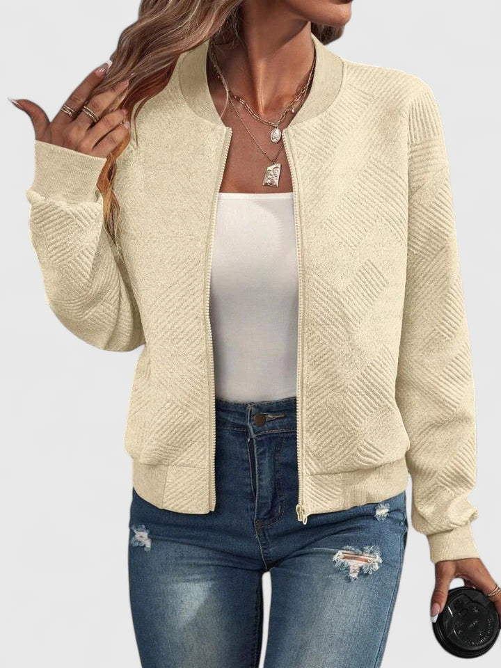 Women's Textured Geometric Zip Up Bomber Jacket
