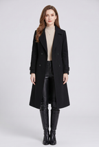 Women's Trench Coat with Double-Breasted Front and Longline Fit