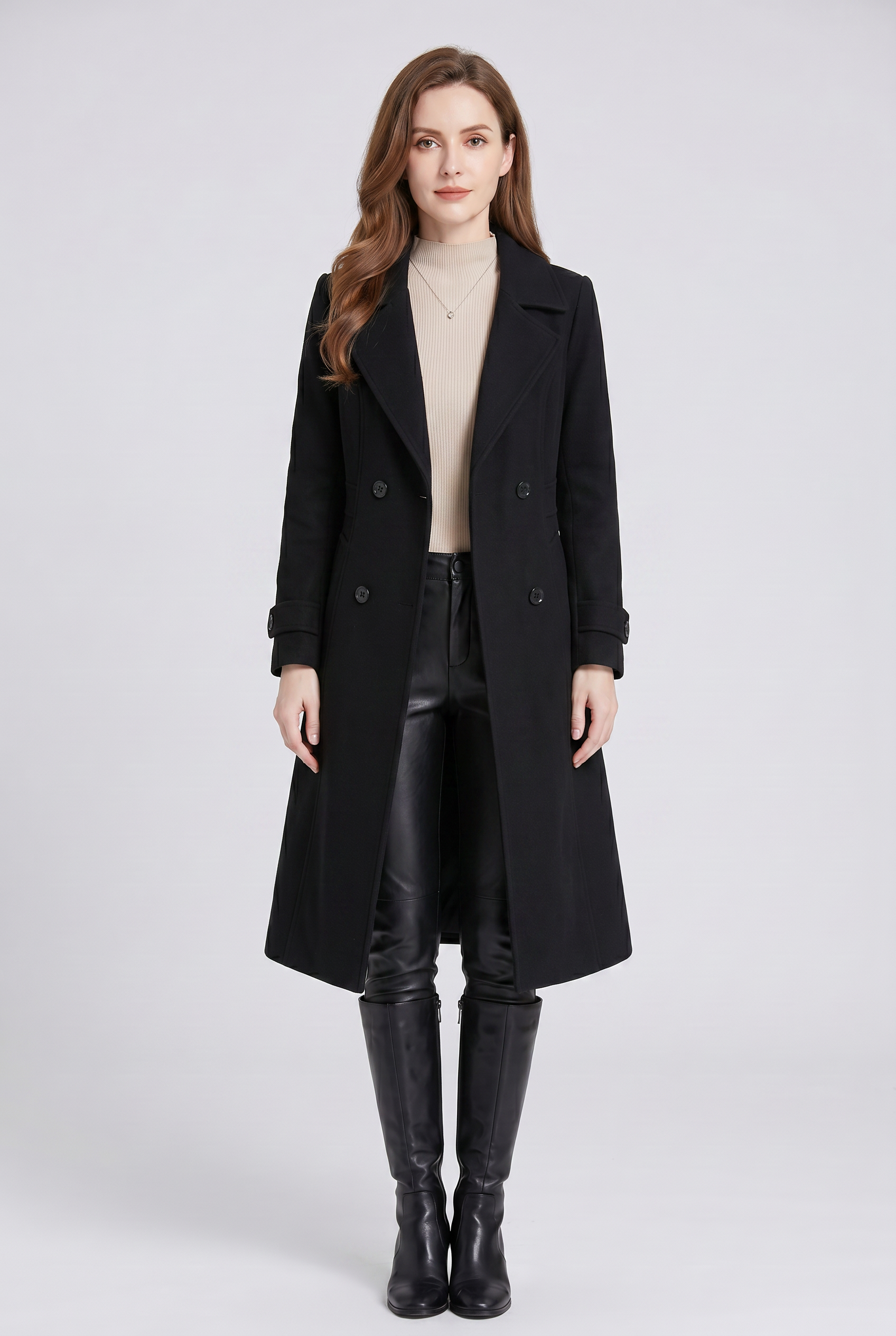Women's Trench Coat with Double-Breasted Front and Longline Fit