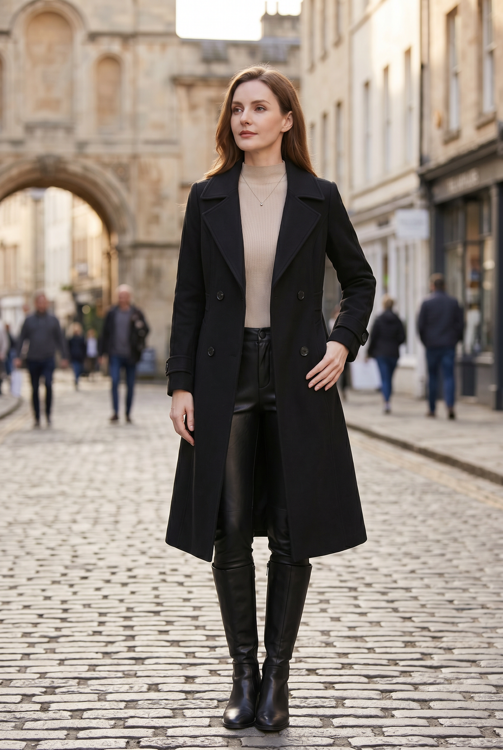 Women's Trench Coat with Double-Breasted Front and Longline Fit