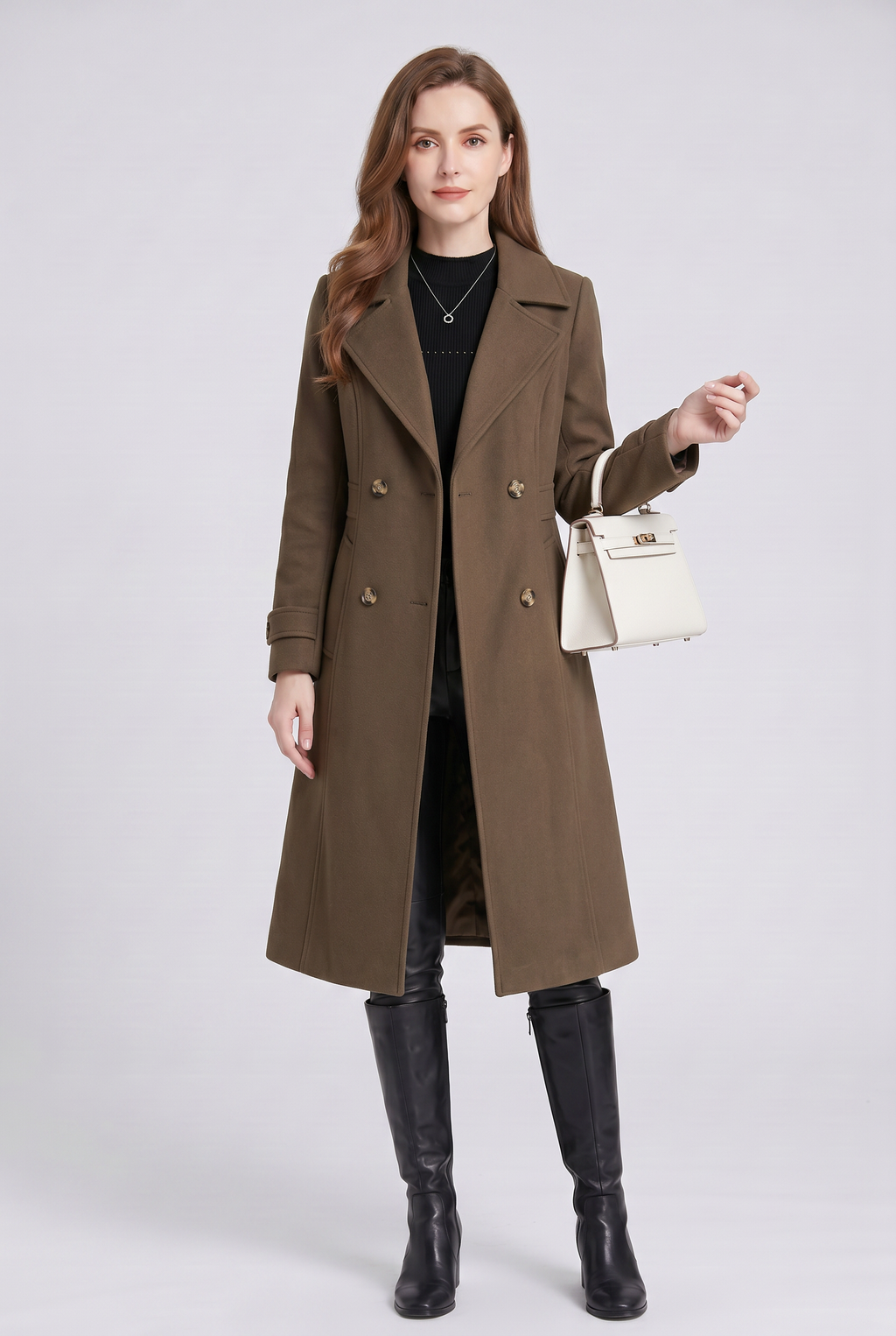 Women's Trench Coat with Double-Breasted Front and Longline Fit