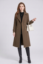 Women's Trench Coat with Double-Breasted Front and Longline Fit