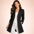 Women's Trench Coat with Lapel Collar and Button Front - Beige