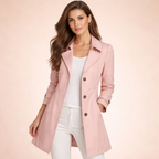 Women's Trench Coat with Lapel Collar and Button Front - Beige