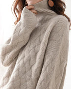 Women's Turtleneck Knit Jumper with Basket Weave Texture
