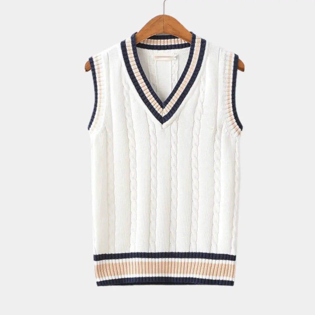 Women's V-Neck Knitted Sweater Vest with Ribbed Trim 1