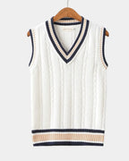 Women's V-Neck Knitted Sweater Vest with Ribbed Trim 1