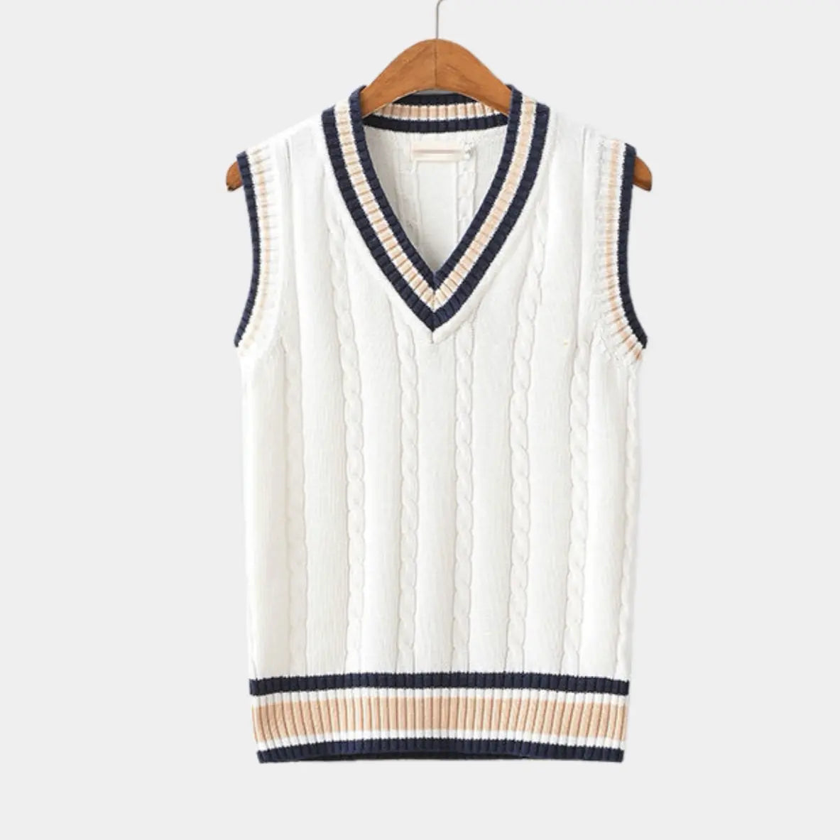 Women's V-Neck Knitted Sweater Vest with Ribbed Trim 1