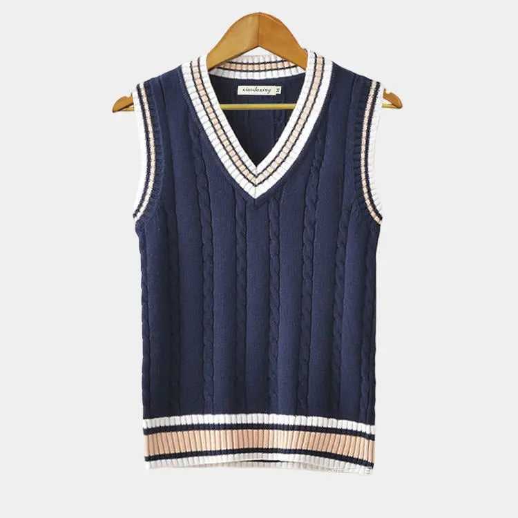 Women's V-Neck Knitted Sweater Vest with Ribbed Trim 2