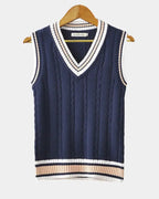 Women's V-Neck Knitted Sweater Vest with Ribbed Trim 2