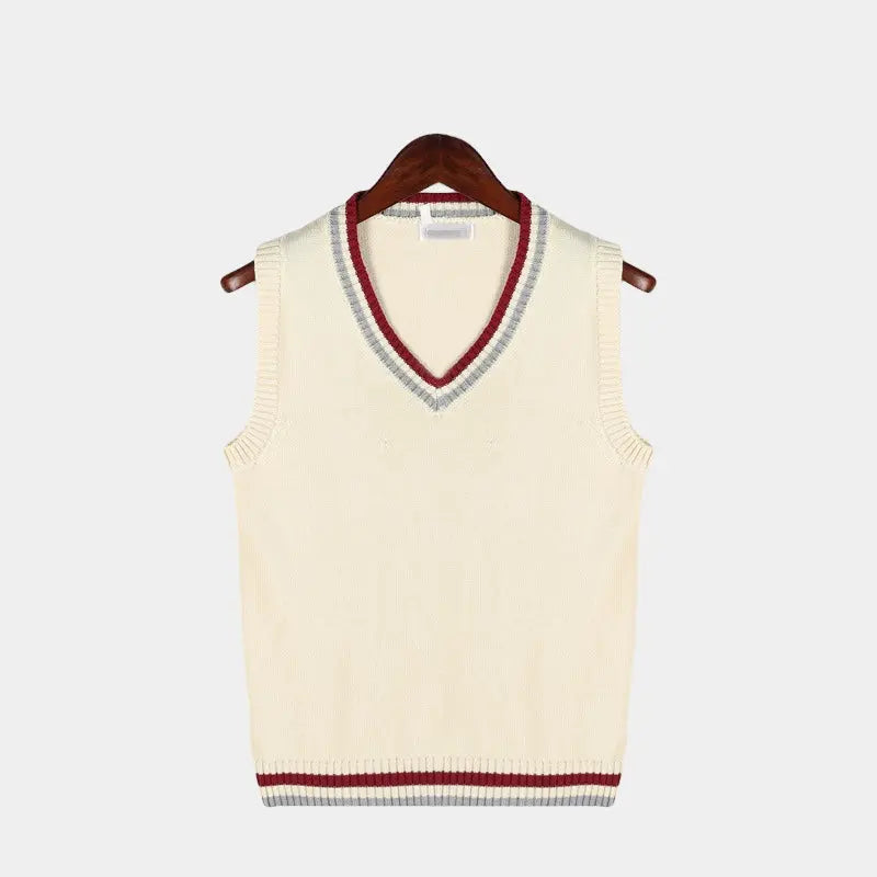 Women's V-Neck Knitted Sweater Vest with Ribbed Trim 3