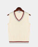 Women's V-Neck Knitted Sweater Vest with Ribbed Trim 3