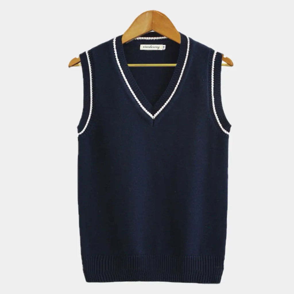 Women's V-Neck Knitted Sweater Vest with Ribbed Trim 4