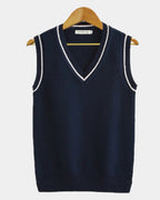 Women's V-Neck Knitted Sweater Vest with Ribbed Trim 4