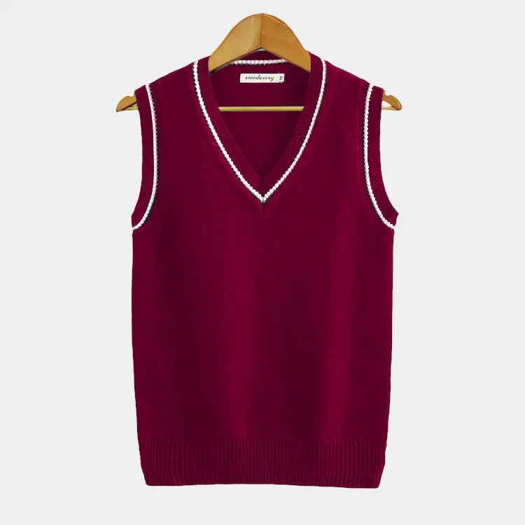 Women's V-Neck Knitted Sweater Vest with Ribbed Trim 5