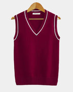 Women's V-Neck Knitted Sweater Vest with Ribbed Trim 5