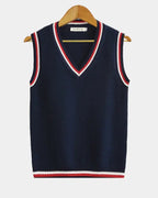 Women's V-Neck Knitted Sweater Vest with Ribbed Trim 6