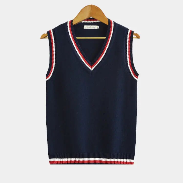 Women's V-Neck Knitted Sweater Vest with Ribbed Trim 6