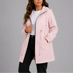 Women's lightweight waterproof hooded rain coat with drawstring waist