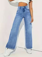 Mid blue high rise wide leg jeans back