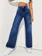 Navy high rise wide leg jeans side