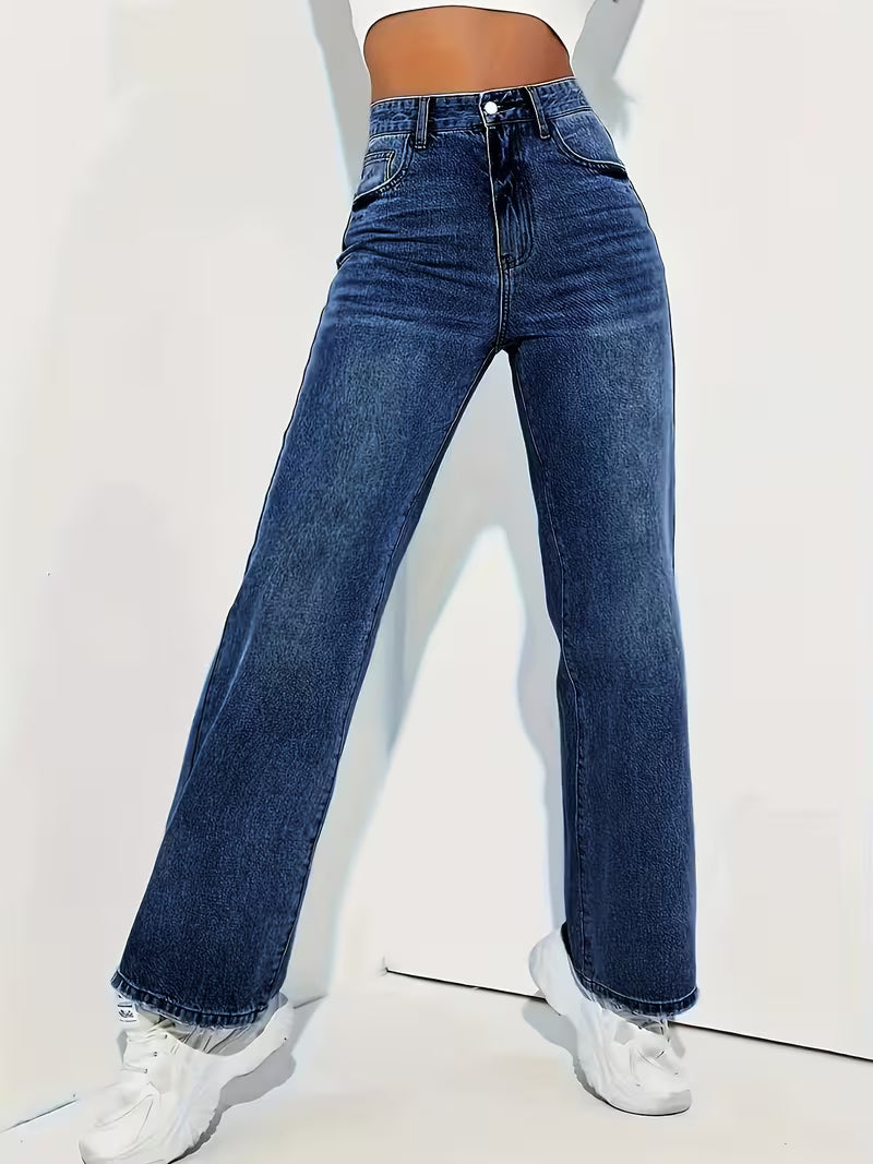 Navy high rise wide leg jeans back