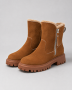 Women's Faux Fur Lined Ankle Boots with Side Zip and Lug Sole