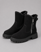 Women's Faux Fur Lined Ankle Boots with Side Zip and Lug Sole