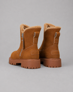 Women's Faux Fur Lined Ankle Boots with Side Zip and Lug Sole
