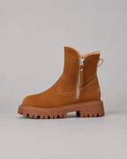 Women's Faux Fur Lined Ankle Boots with Side Zip and Lug Sole