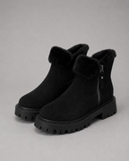 Women's Faux Fur Lined Ankle Boots with Side Zip and Lug Sole