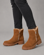 Women's Faux Fur Lined Ankle Boots with Side Zip and Lug Sole