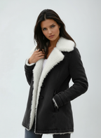 Women's Wool Blend Coat with Faux Fur Collar and Lining