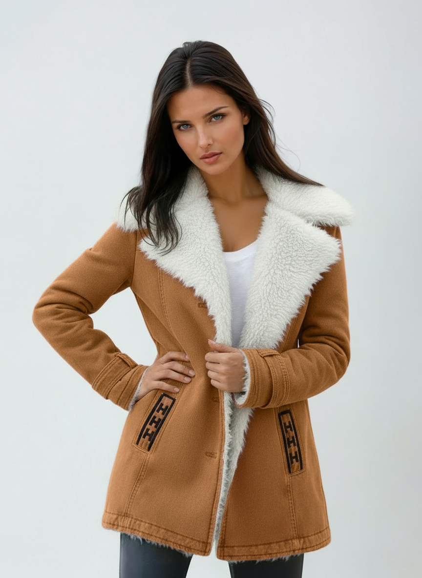 Women's Wool Blend Coat with Faux Fur Collar and Lining