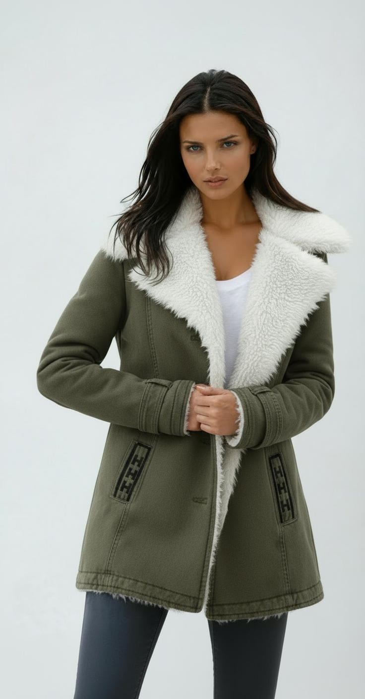 Women's Wool Blend Coat with Faux Fur Collar and Lining